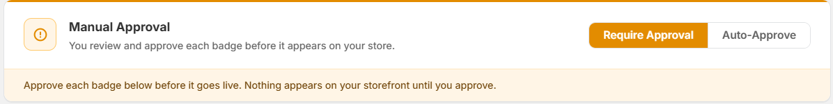 Approval Mode section — showing Require Approval and Auto-Approve toggle buttons with orange warning text